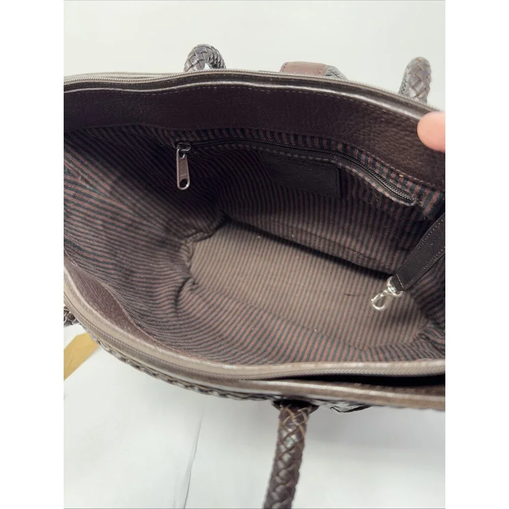 Brighton Brown Pebbled Leather Shoulder Bag w/2 Braided Handles Heart Closure